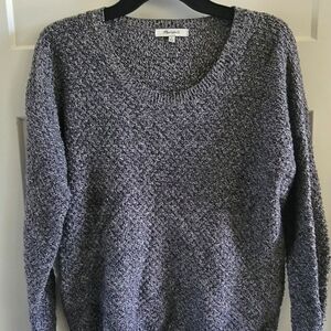 Madewell Womens Sz Small Black and White  Marled Stripe Hi-Lo Sweater Side Zippe